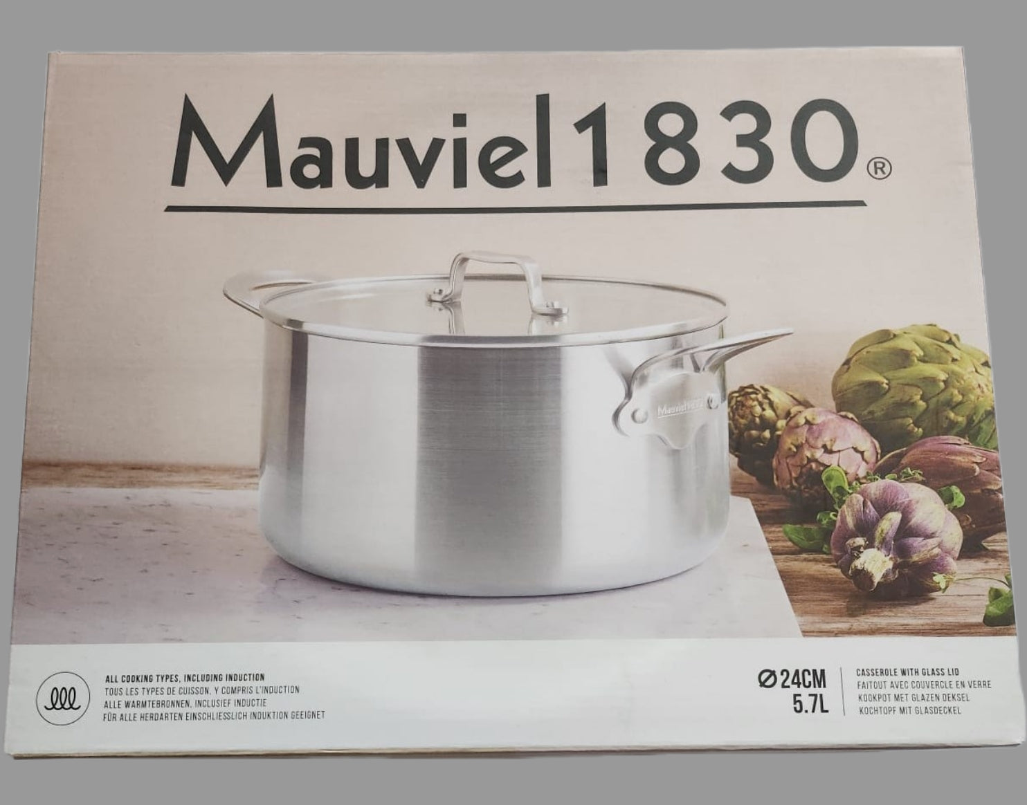 Mauviel 1830 Kochtopf Verpackung Vorderansicht