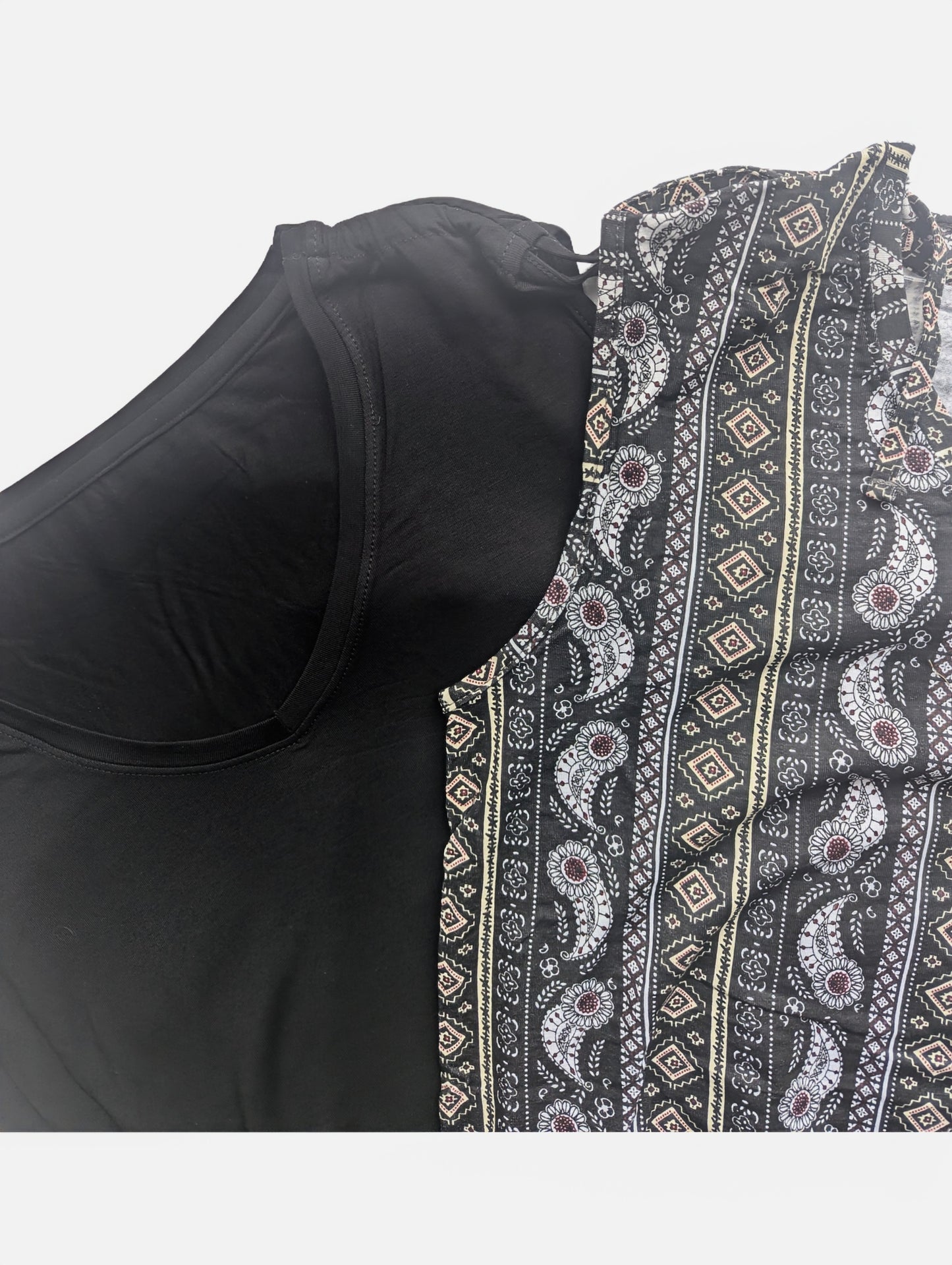 Lascana Damen Shirttop 2er Pack gemustert / unifarben schwarz Detailfoto Arm- und Halsausschnitt