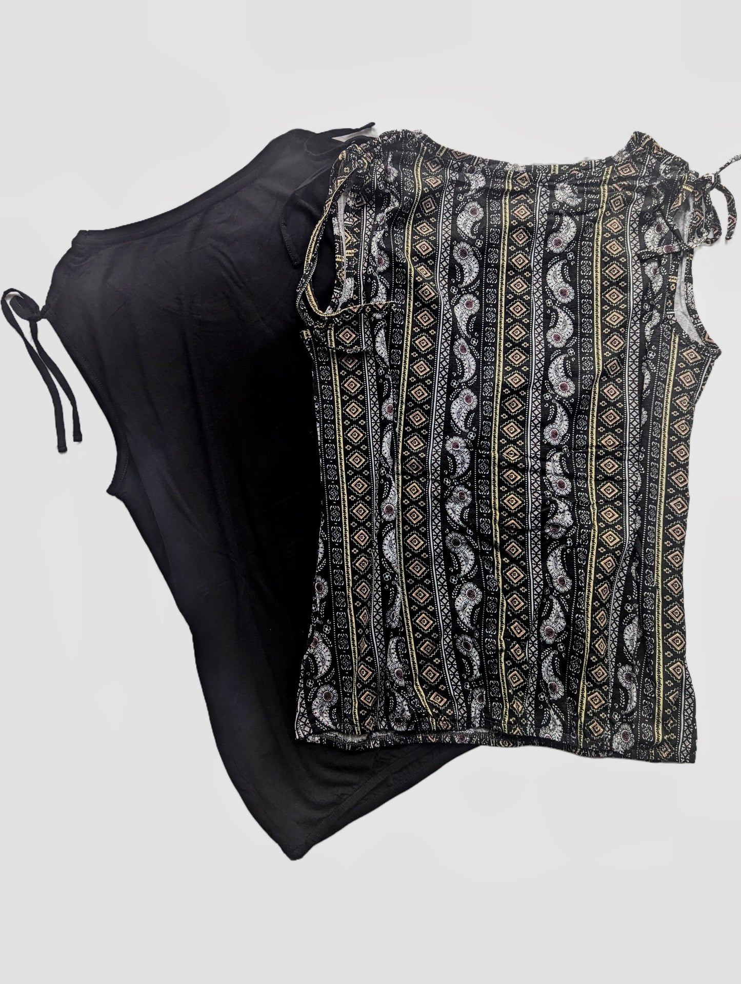 Lascana Damen Shirttop 2er Pack gemustert / unifarben schwarz Komplettansicht Bild 2