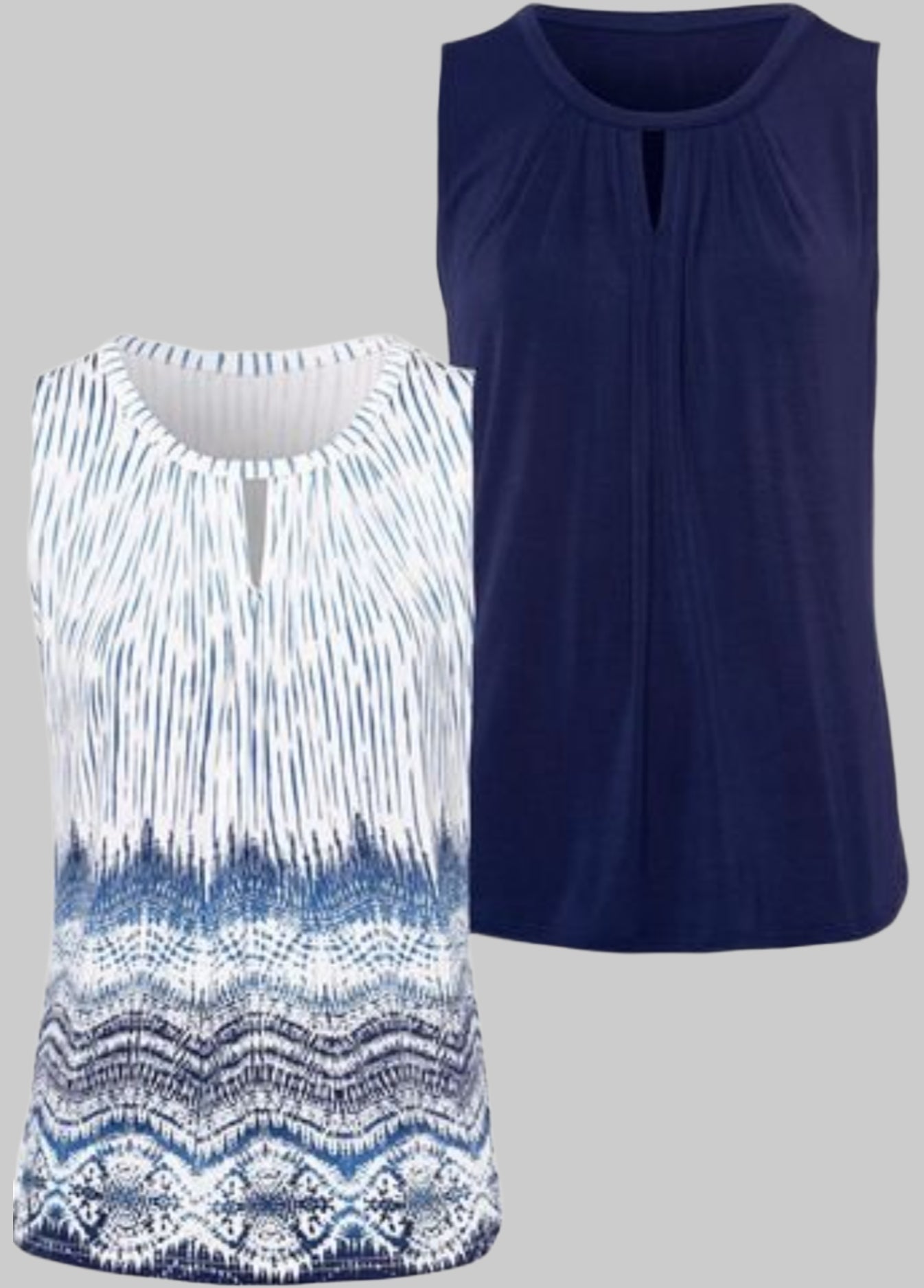 Lascana Damen Shirttop 2er Pack Weiß gemustert / unifarben Marineblau Komplettansicht