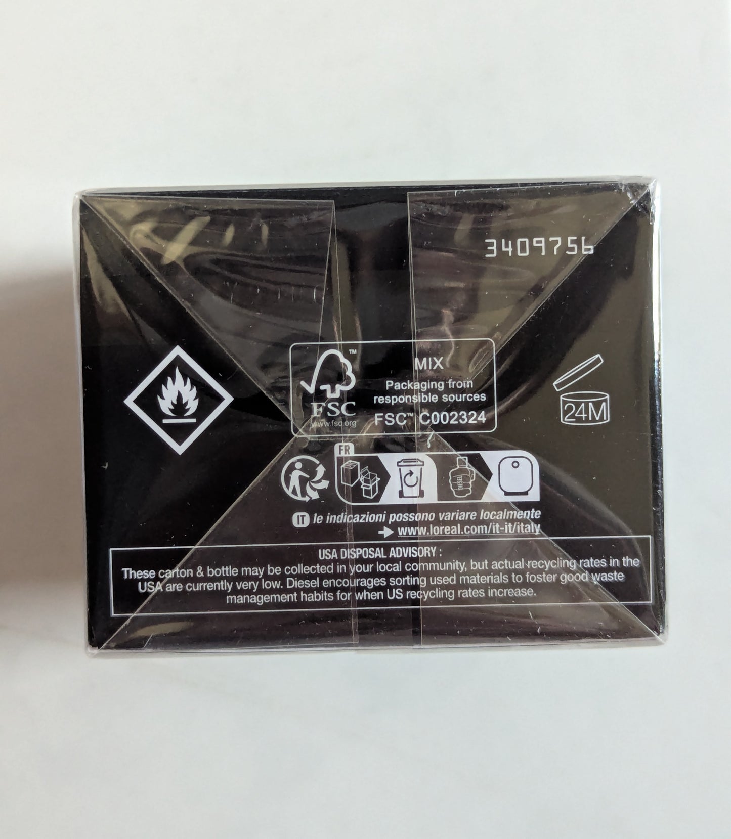 Diesel Only the Brave Tattoo Parfüm für Herren 35ml Verpackung Bodenansicht mit kontrollnummer