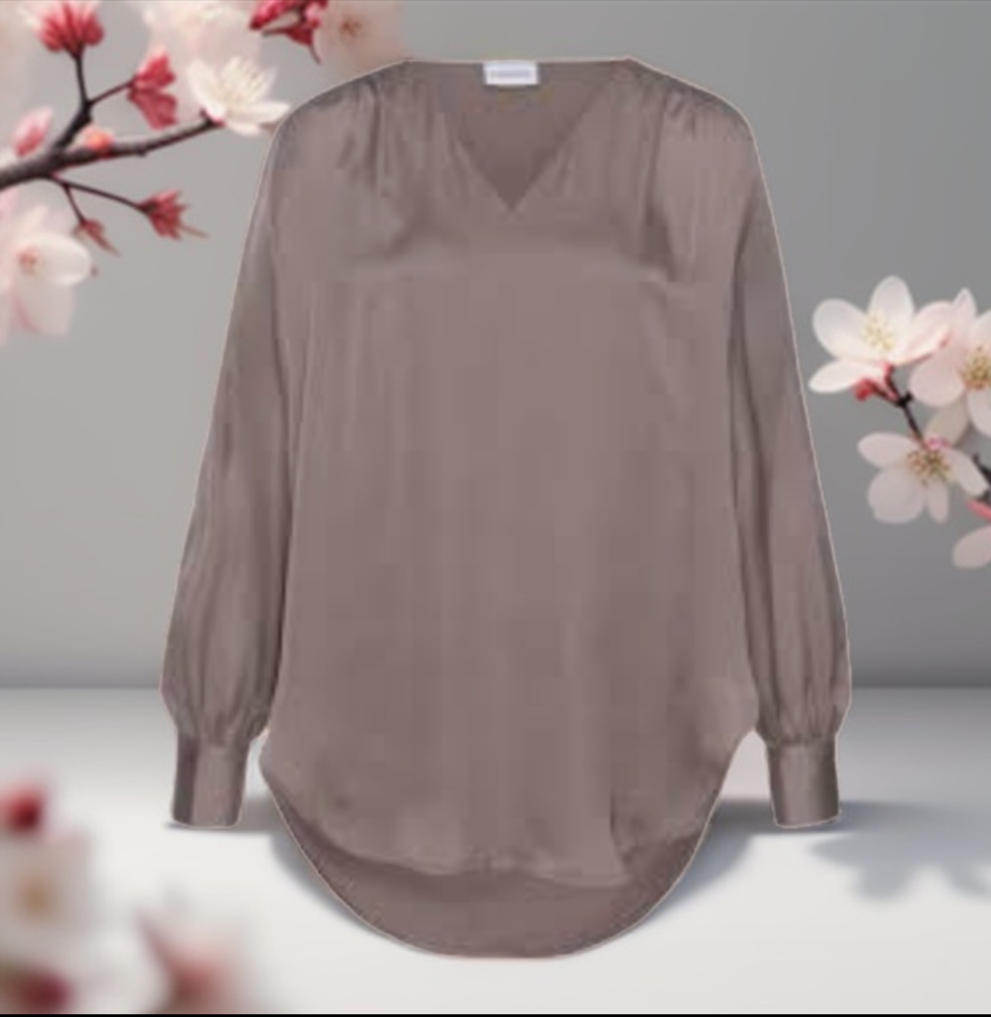 Lascana Damen Satin Schlupfbluse V-Ausschnitt Cappuccini
