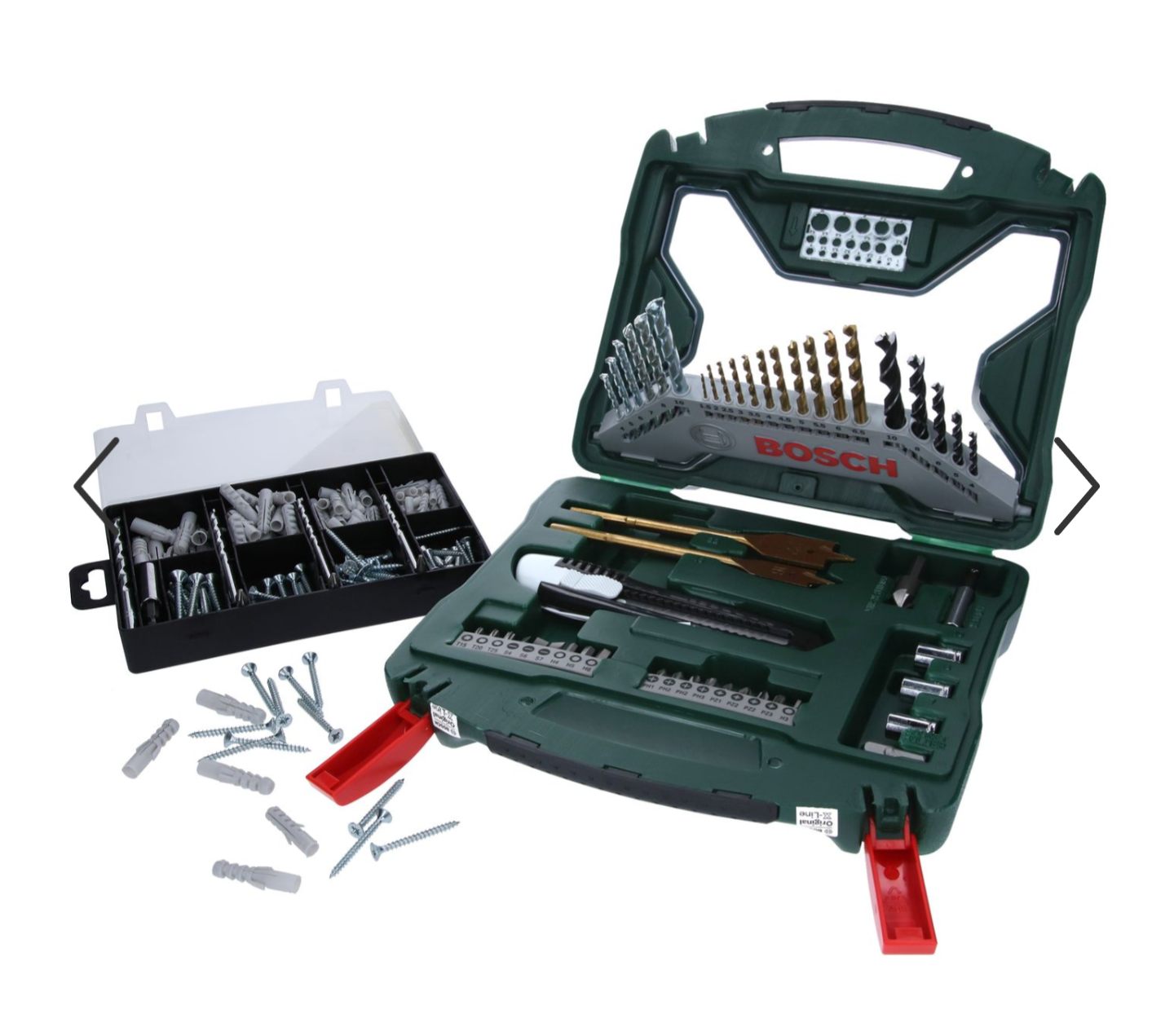 Bosch 50Ti X-Line Bohr-/Schrauberbit-Set + Dübel-Set (2607017523) geöffnete VerpackungEinzelteileansicht