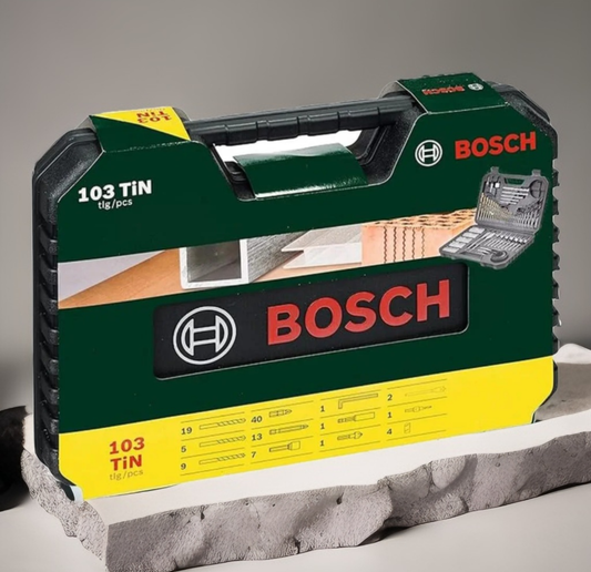 Bosch 103tlg. Bohrer- und Bit Set V-Line Titanium Box - 2607017367 Produkt Vorderansicht auf Steinplatte