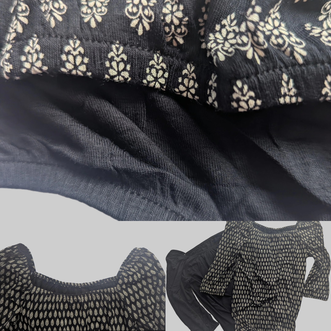 Lascana Damen 3/4-Arm Shirt 2er Pack gemustert / unifarben schwarz Detailansicht Saumabschlüsse