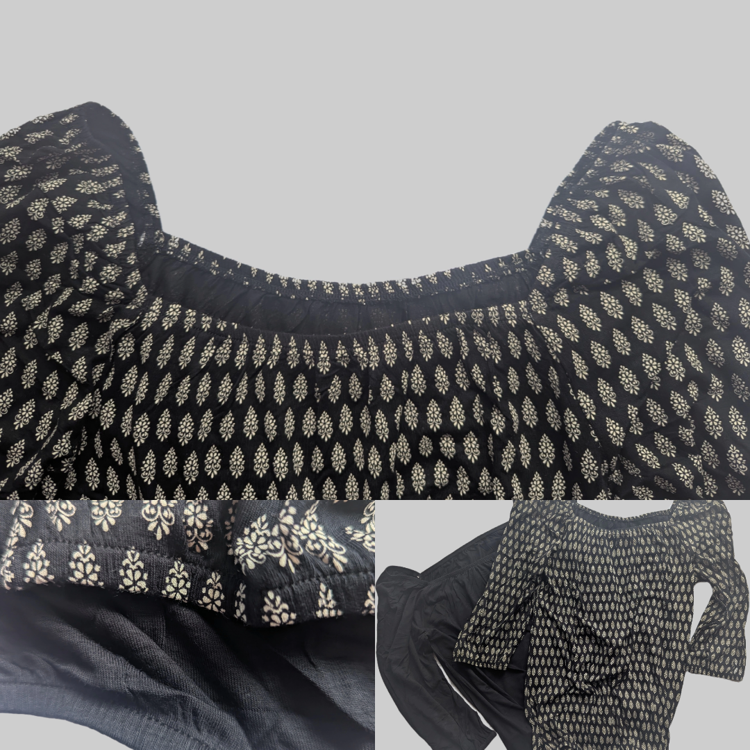 Lascana Damen 3/4-Arm Shirt 2er Pack gemustert / unifarben schwarz Detailansicht Halsausschnitt