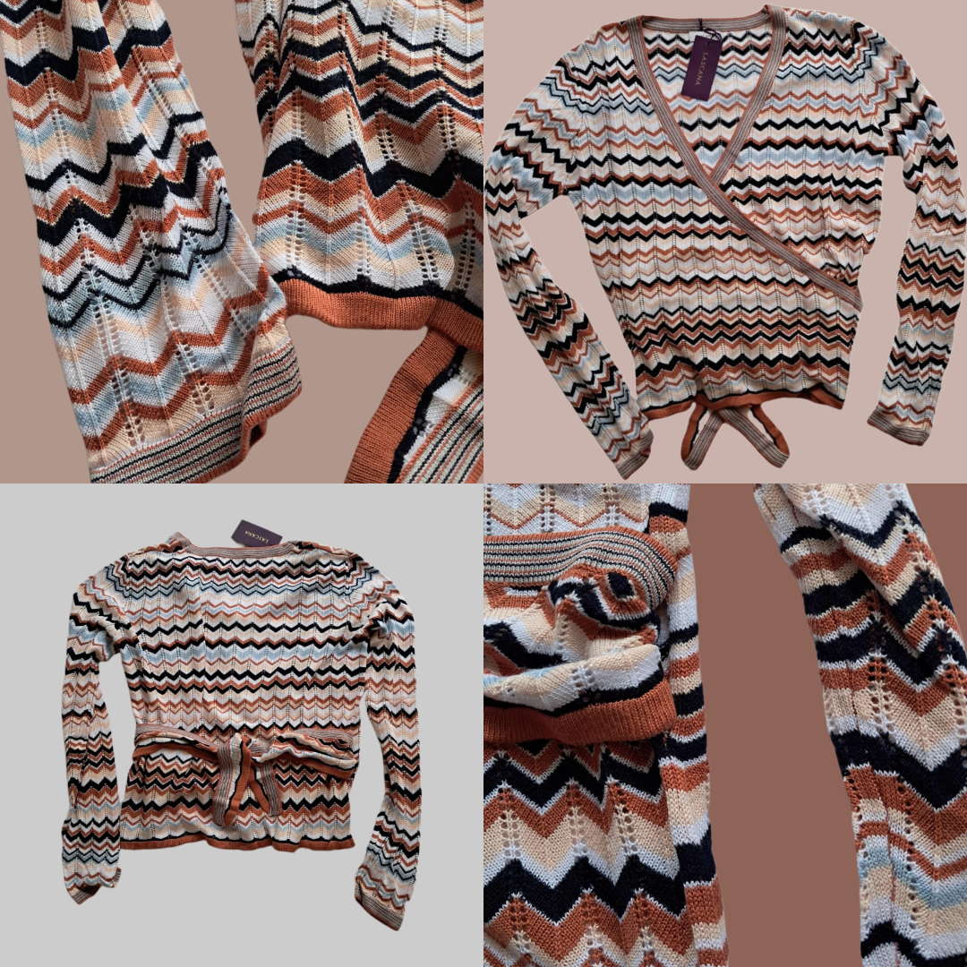 Wickel-Strickjacke Lascana Boho Style Bild Collage Vorder-/Rückseite, Ärmel Muster Details