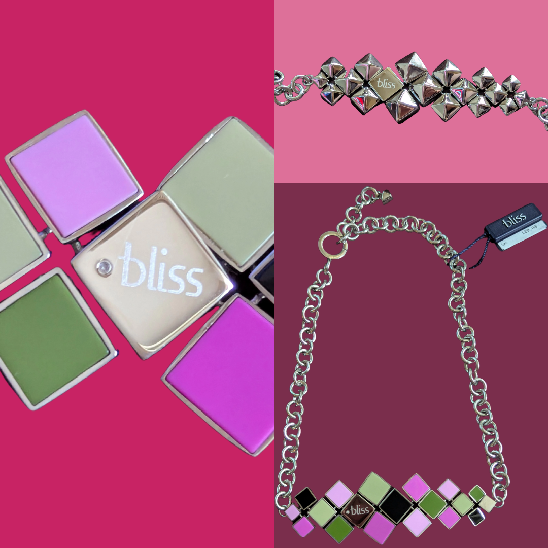 Bliss Damen Collier aus Edelstahl 2 Seitig tragbar 3er Collage Gesamt und Detailansichten