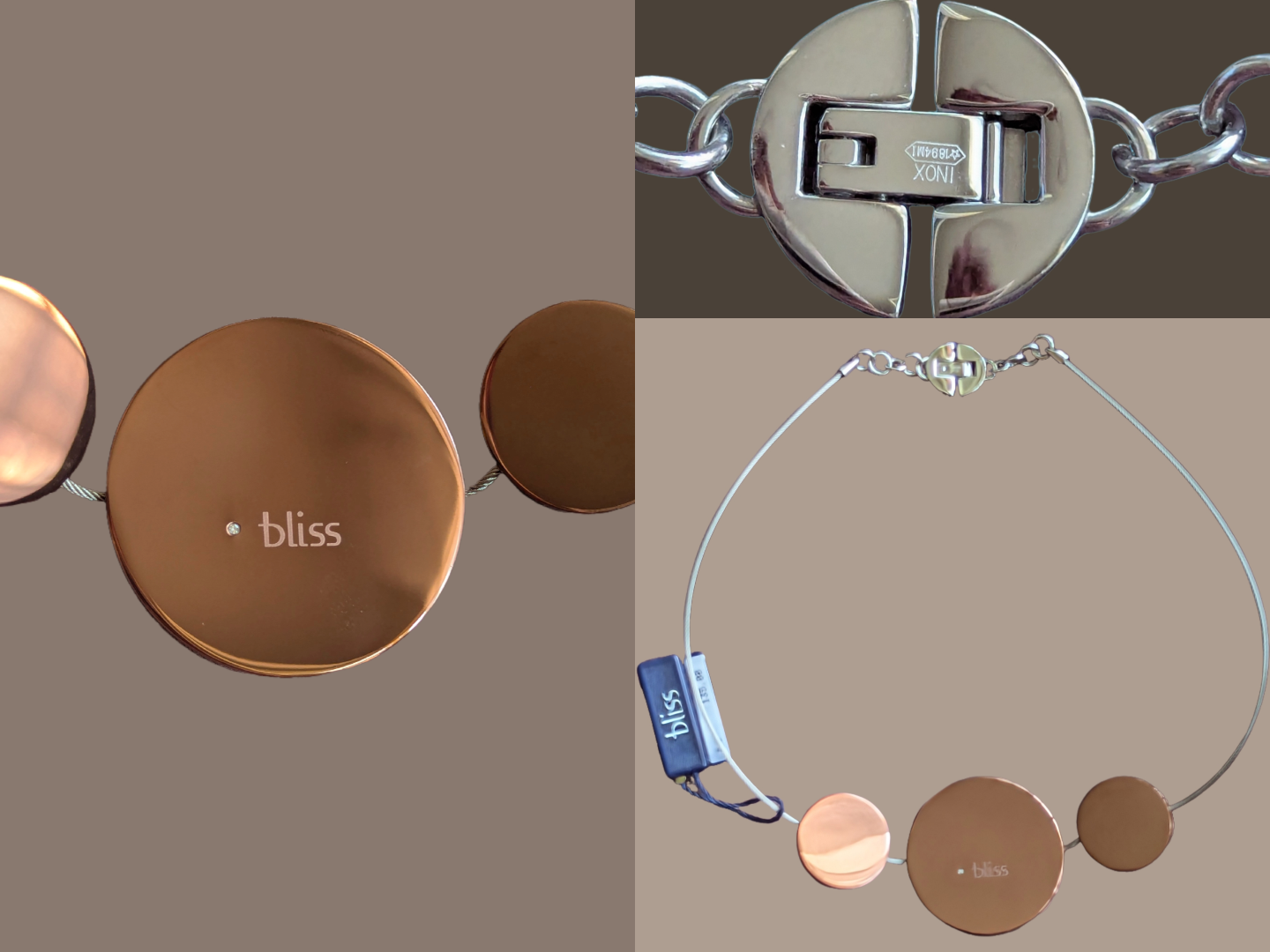 Bliss Damen Collier Edelstahl Kreise braun 3er Collage Komplet und Detailsanichten