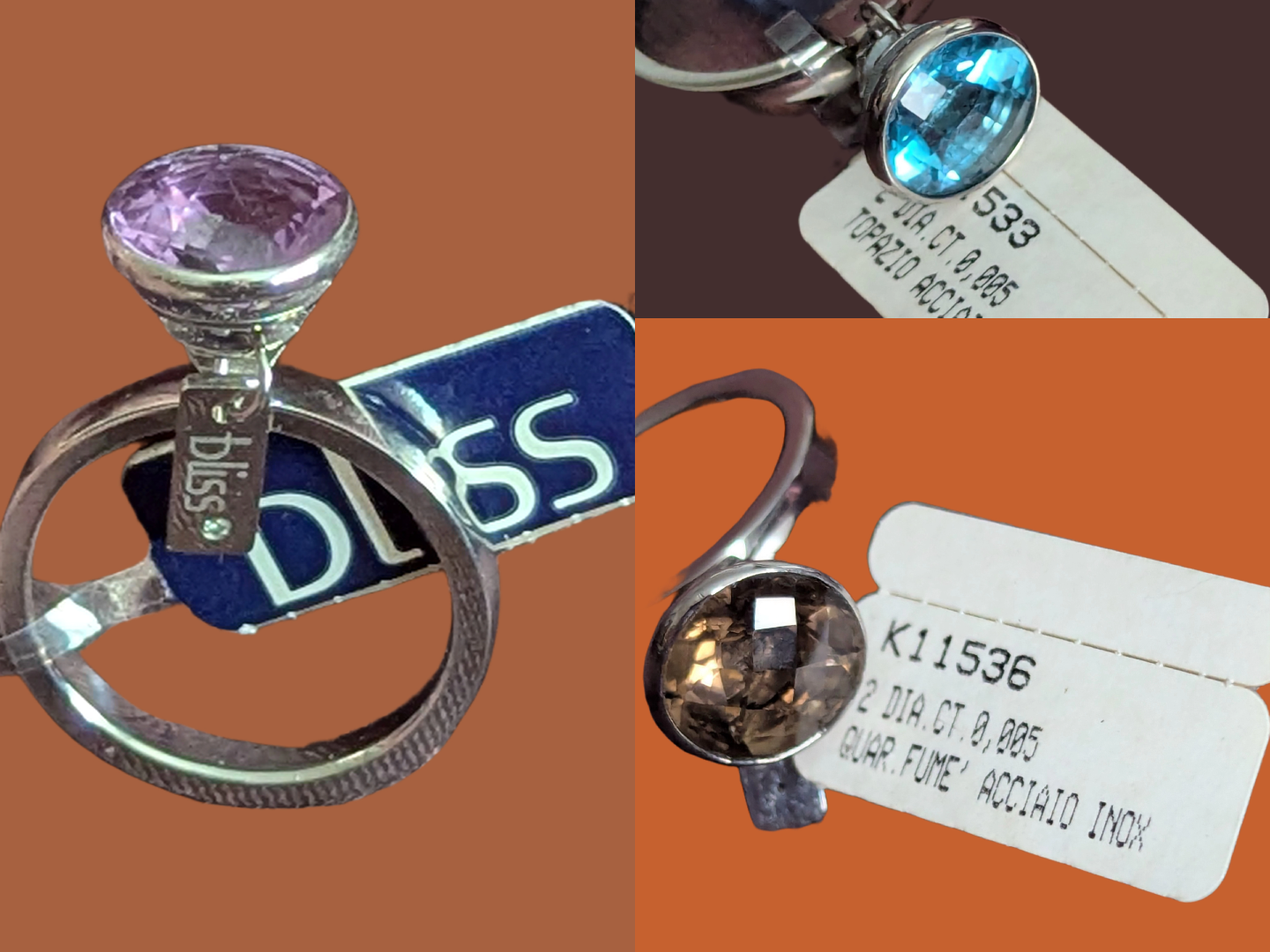 Bliss Damenring Edelstahl Topas/Amethyst/Rauchquarz 3er Collage Edelsteinfarben Topas, Rauchquarz, Amethyst