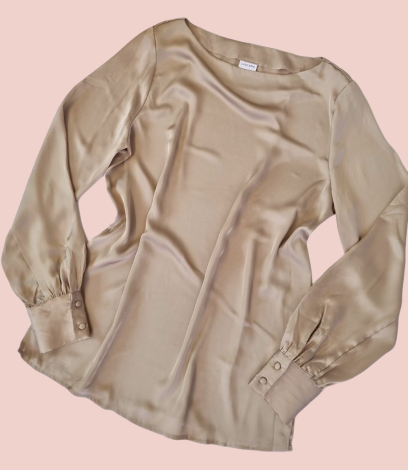 Lascana Damen Satin Schlupfbluse  Rundhals Beige