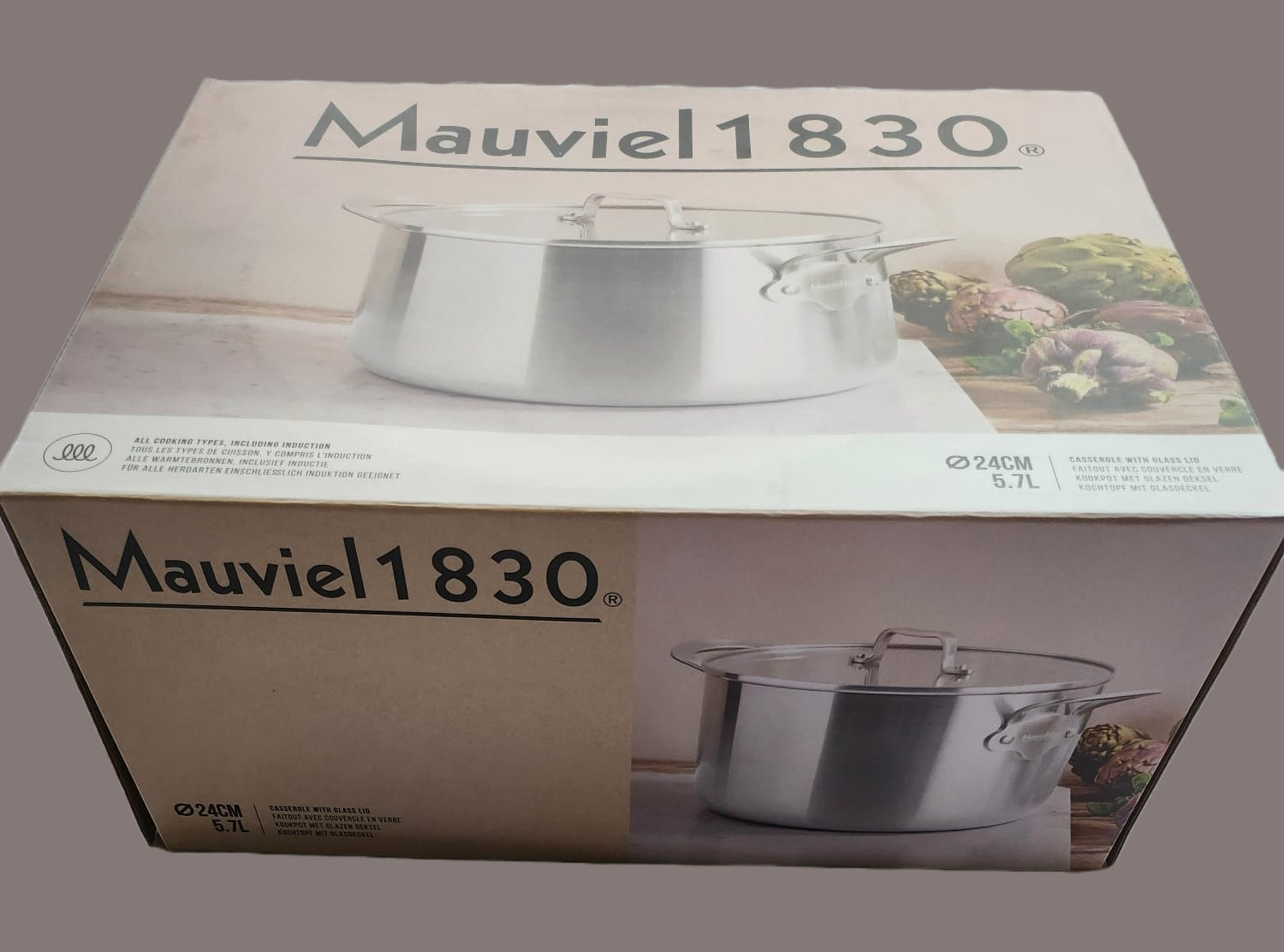 Mauviel 1830 Kochtopf Verpackung Seitenansicht
