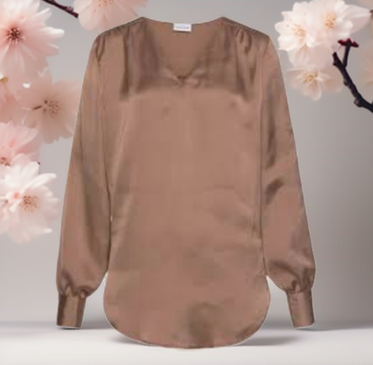 Lascana Damen Satin Schlupfbluse V-Ausschnitt Toffee
