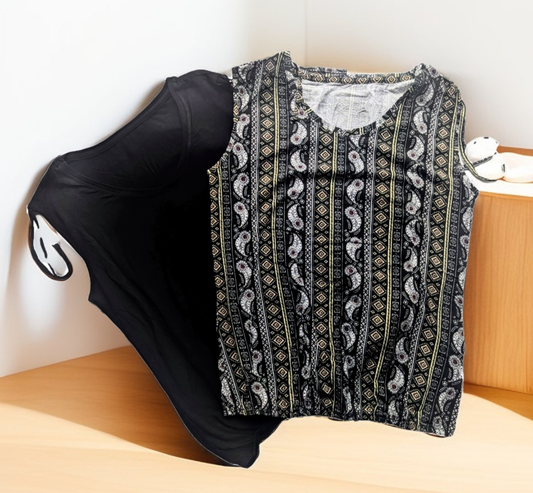 Lascana Damen Shirttop 2er Pack gemustert / unifarben schwarz Komplettansicht