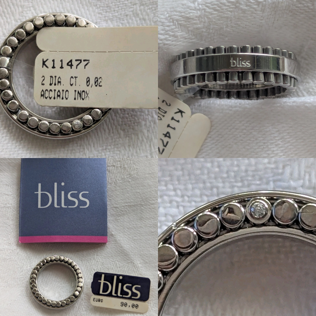 Bliss Herrenring Edelstahl 4er Collage Vorderansicht und Draufsicht mit Etikett